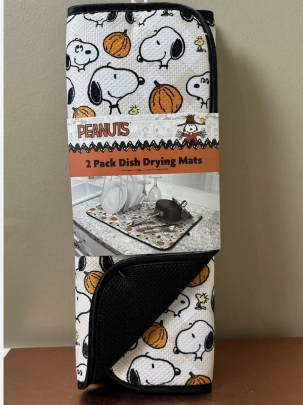 Peanuts Snoopy & Pumpkins Autumn Fall 2 Pack Dish Drying Mats 16 x 18